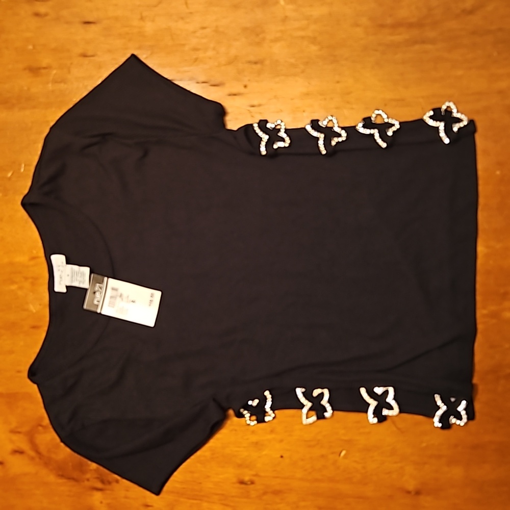 NWT RUE 21 Black Crop Top with Rhinestone Butterfly Bling. Juniors size Small